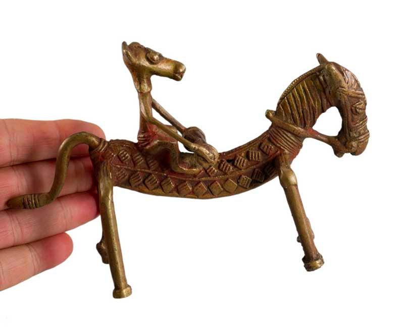 Statue Cheval et Cavalier Musicien en Métal – Artisanat du Rajasthan Inde