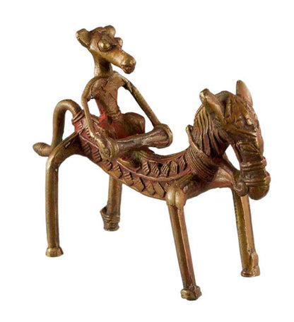 Statue Cheval et Cavalier Musicien en Métal – Artisanat du Rajasthan Inde
