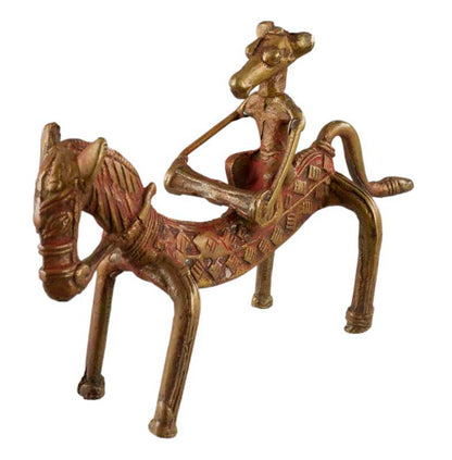 Statue Cheval et Cavalier Musicien en Métal – Artisanat du Rajasthan Inde