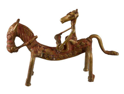 Statue Cheval et Cavalier Musicien en Métal – Artisanat du Rajasthan Inde