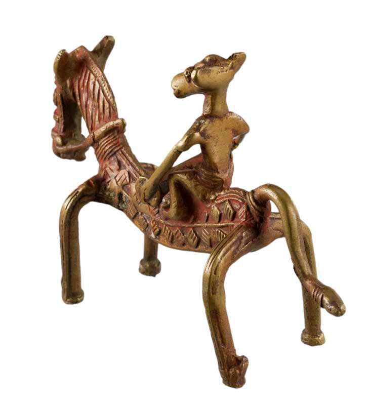 Statue Cheval et Cavalier Musicien en Métal – Artisanat du Rajasthan Inde