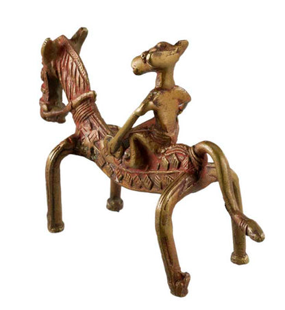 Statue Cheval et Cavalier Musicien en Métal – Artisanat du Rajasthan Inde