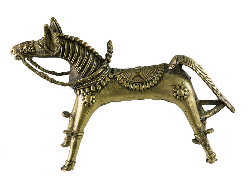Cheval Ethnique en Bronze Dhokra – Art Tribal d’Orissa, Inde