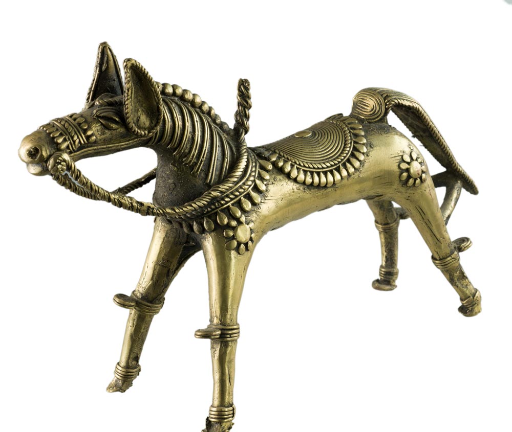 Cheval Ethnique en Bronze Dhokra – Art Tribal d’Orissa, Inde