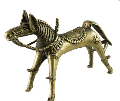 Cheval Ethnique en Bronze Dhokra – Art Tribal d’Orissa, Inde