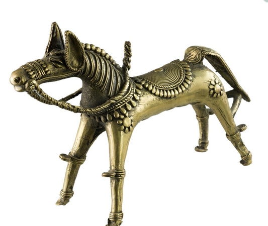 Cheval Ethnique en Bronze Dhokra – Art Tribal d’Orissa, Inde