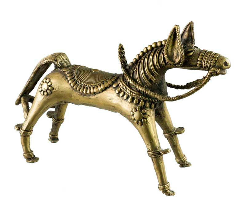 Cheval Ethnique en Bronze Dhokra – Art Tribal d’Orissa, Inde