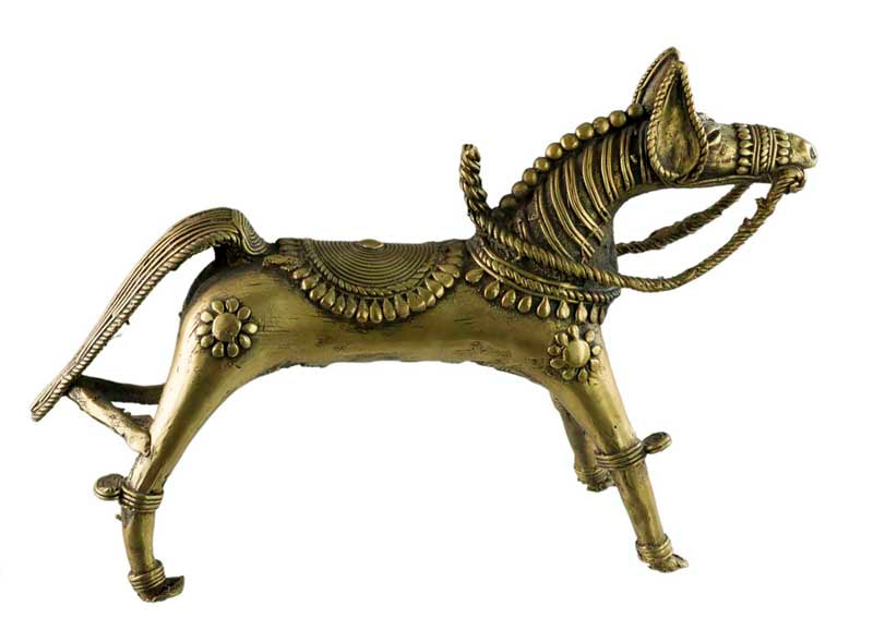 Cheval Ethnique en Bronze Dhokra – Art Tribal d’Orissa, Inde