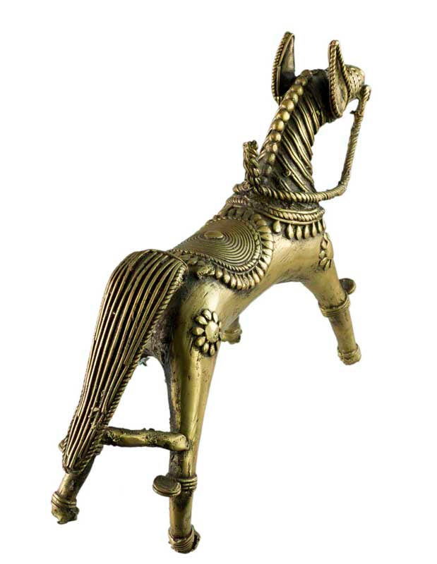 Cheval Ethnique en Bronze Dhokra – Art Tribal d’Orissa, Inde