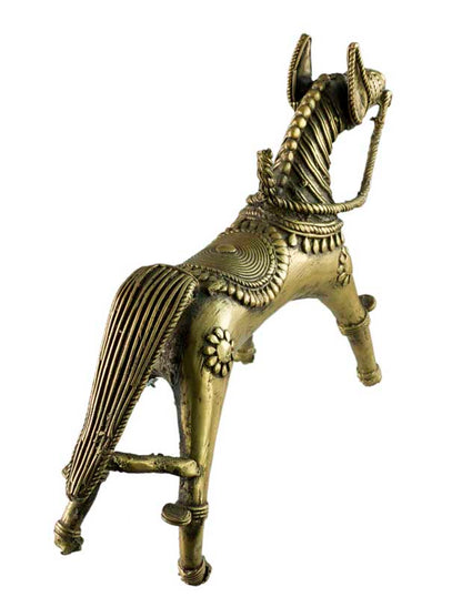 Cheval Ethnique en Bronze Dhokra – Art Tribal d’Orissa, Inde
