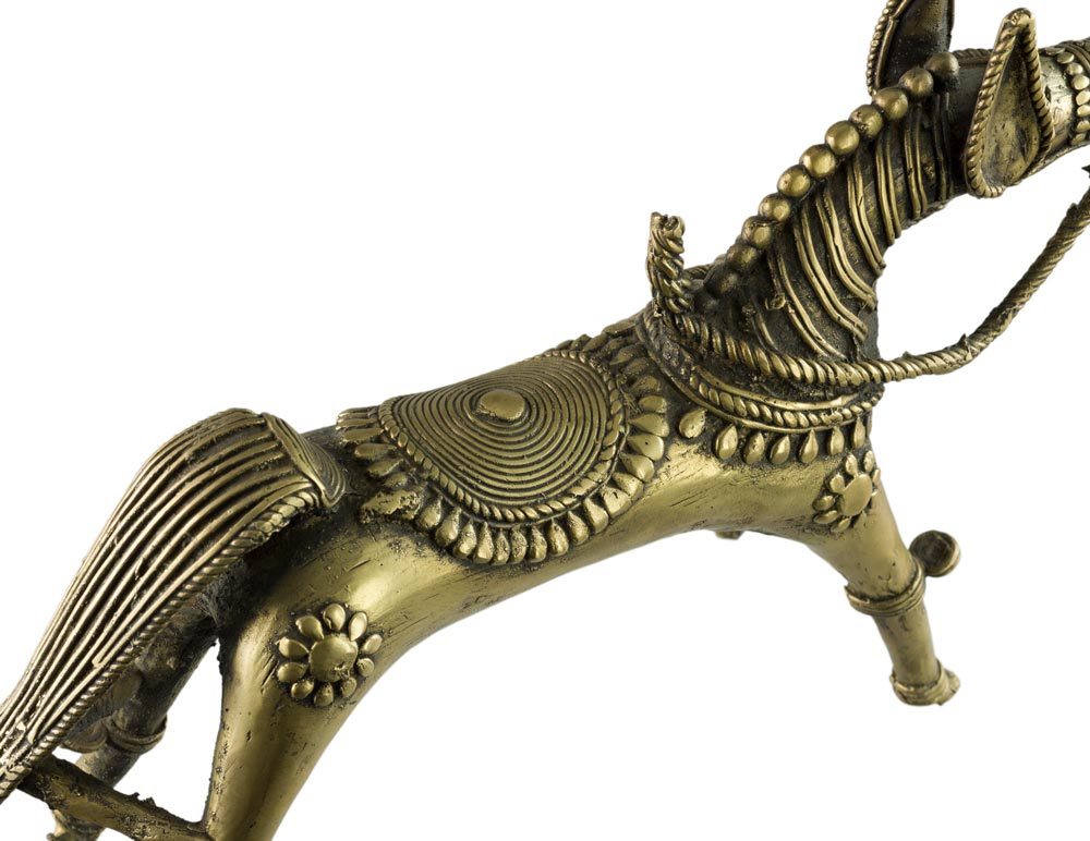 Cheval Ethnique en Bronze Dhokra – Art Tribal d’Orissa, Inde