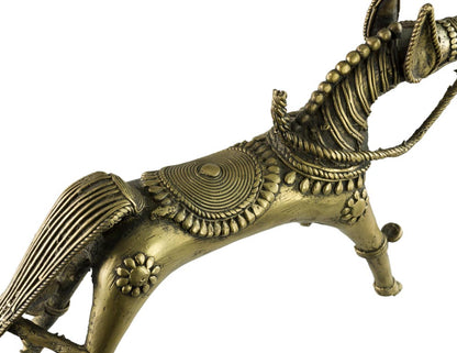 Cheval Ethnique en Bronze Dhokra – Art Tribal d’Orissa, Inde