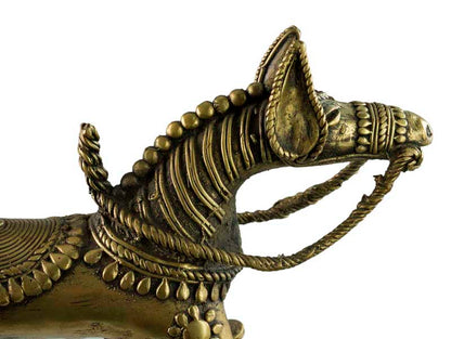 Cheval Ethnique en Bronze Dhokra – Art Tribal d’Orissa, Inde