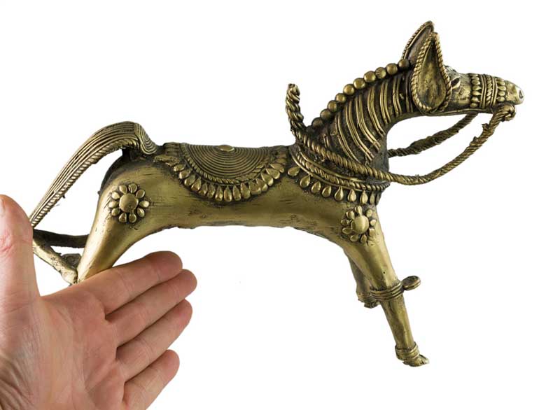 Cheval Ethnique en Bronze Dhokra – Art Tribal d’Orissa, Inde