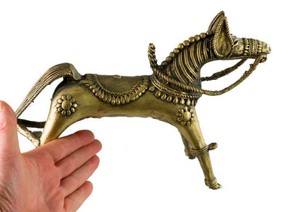 Cheval Ethnique en Bronze Dhokra – Art Tribal d’Orissa, Inde