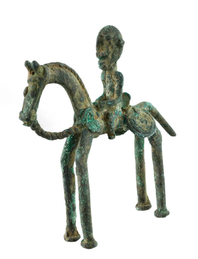 Figure Équestre Dogon – Cavalier sur son Cheval en Bronze du Mali
