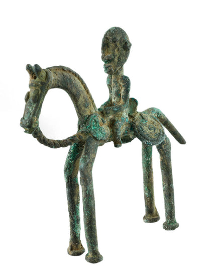 Figure Équestre Dogon – Cavalier sur son Cheval en Bronze du Mali