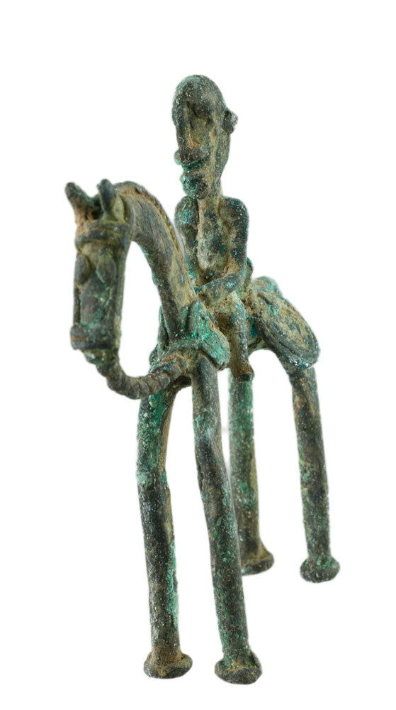 Figure Équestre Dogon – Cavalier sur son Cheval en Bronze du Mali