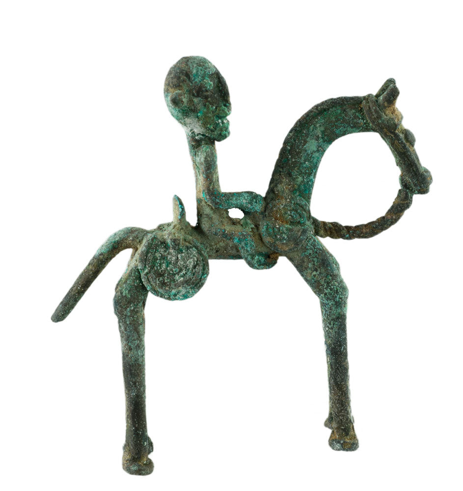 Figure Équestre Dogon – Cavalier sur son Cheval en Bronze du Mali