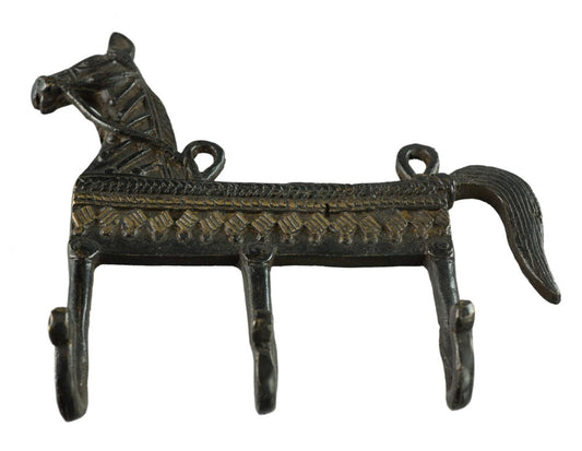 Patère Cheval Triple Crochet en Laiton – Porte Serviettes Mural – Orissa Inde