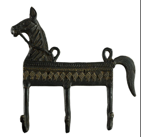 Patère Cheval Triple Crochet en Laiton – Porte Serviettes Mural – Orissa Inde