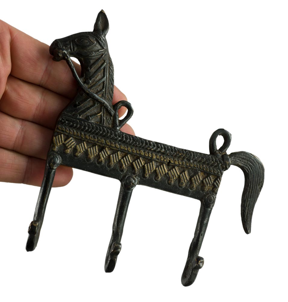 Patère Cheval Triple Crochet en Laiton – Porte Serviettes Mural – Orissa Inde