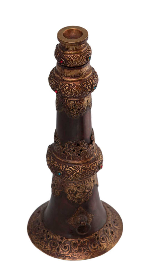 Ancienne trompe monastique tibétaine Dungchen en cuivre – Instrument rituel télescopique