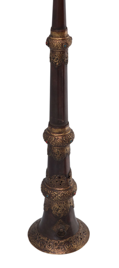 Ancienne trompe monastique tibétaine Dungchen en cuivre – Instrument rituel télescopique