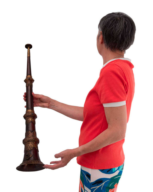 Ancienne trompe monastique tibétaine Dungchen en cuivre – Instrument rituel télescopique