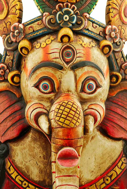 Masque Ganesh En Bois De Peuplier – Décoration Murale Du Népal