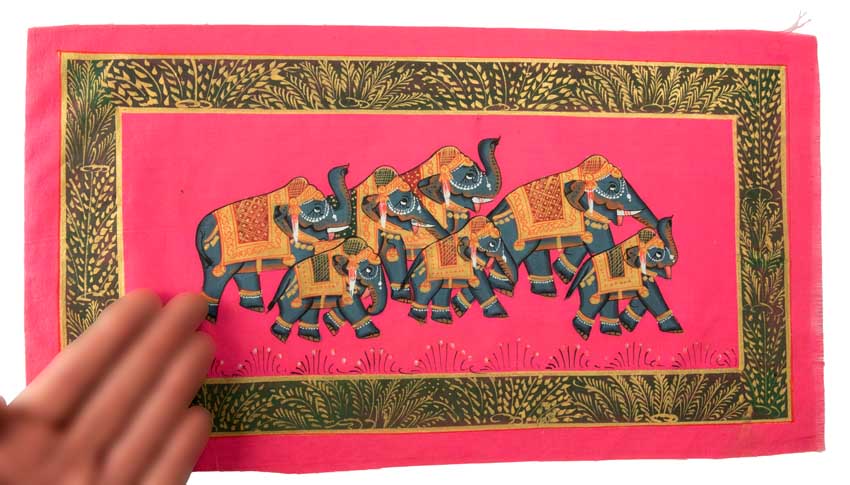 Peinture Moghole Éléphant Royal 39 cm – Artisanat Indien Fait Main