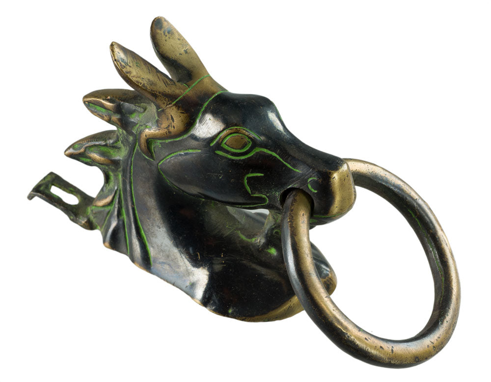 Ancienne Patère Tête de Cheval en Laiton – Porte-Serviettes ou Longe – Inde