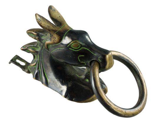 Ancienne Patère Tête de Cheval en Laiton – Porte-Serviettes ou Longe – Inde