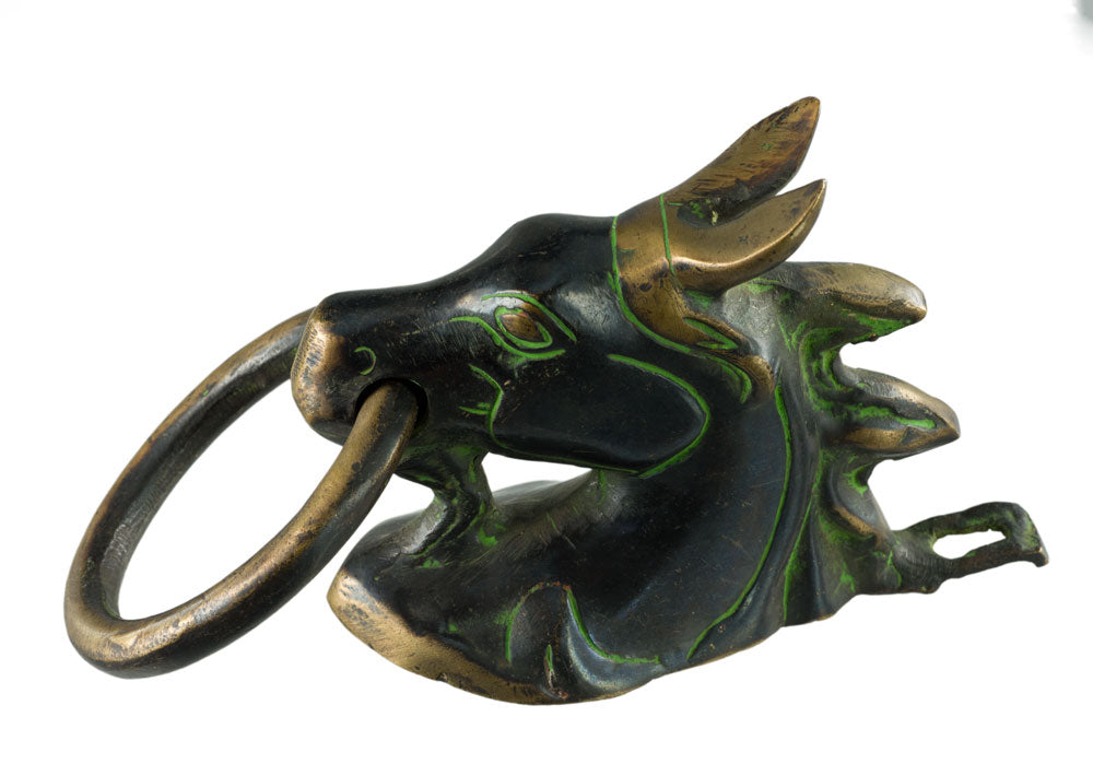 Ancienne Patère Tête de Cheval en Laiton – Porte-Serviettes ou Longe – Inde