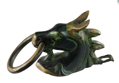 Ancienne Patère Tête de Cheval en Laiton – Porte-Serviettes ou Longe – Inde