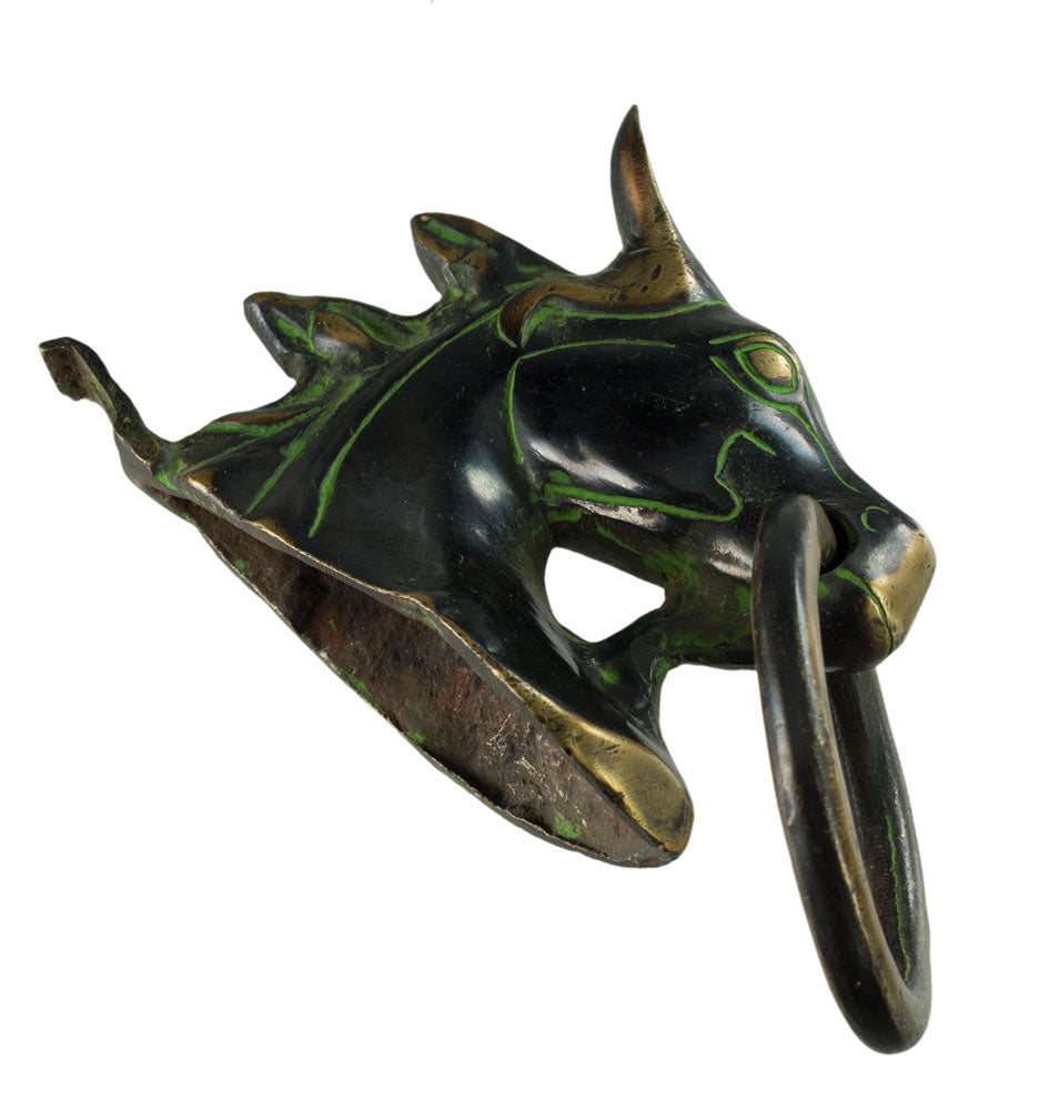 Ancienne Patère Tête de Cheval en Laiton – Porte-Serviettes ou Longe – Inde