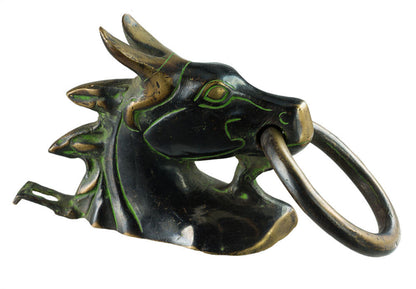 Ancienne Patère Tête de Cheval en Laiton – Porte-Serviettes ou Longe – Inde