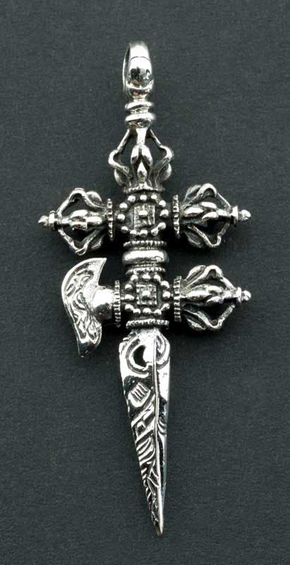 Pendentif Bouddhiste Phurba Vajra Kila en Argent 925