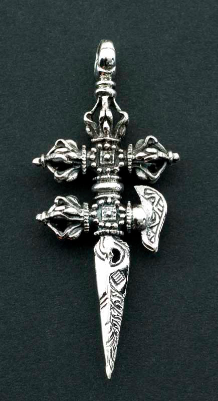 Pendentif Bouddhiste Phurba Vajra Kila en Argent 925
