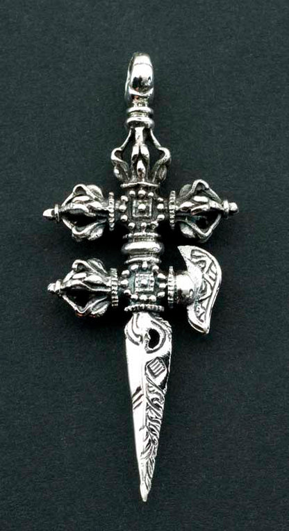 Pendentif Bouddhiste Phurba Vajra Kila en Argent 925