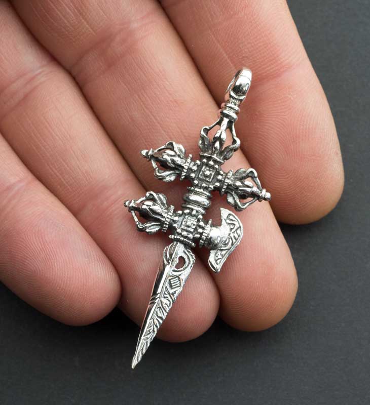 Pendentif Bouddhiste Phurba Vajra Kila en Argent 925