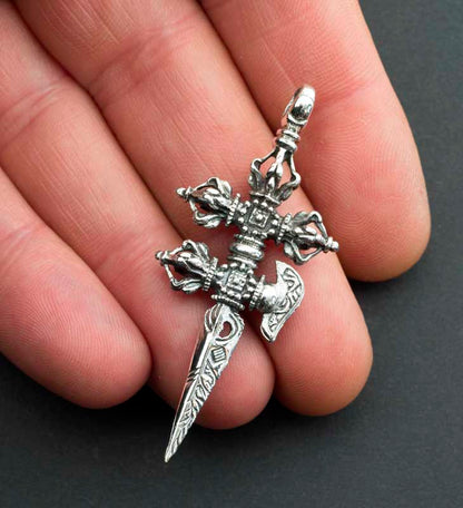 Pendentif Bouddhiste Phurba Vajra Kila en Argent 925