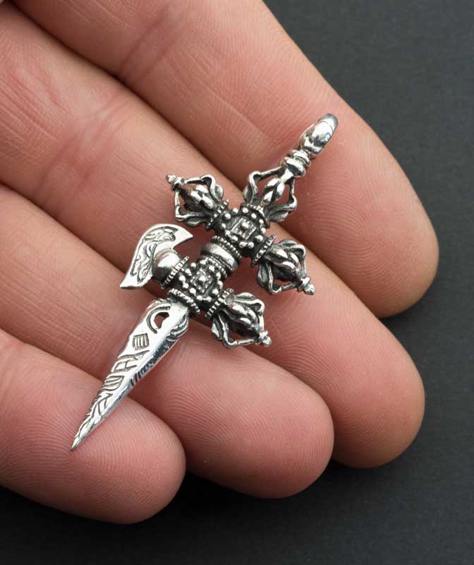 Pendentif Bouddhiste Phurba Vajra Kila en Argent 925