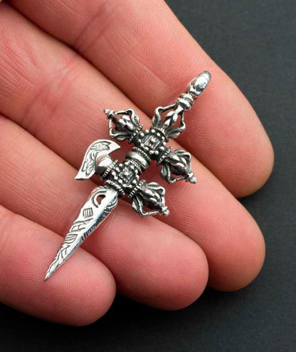 Pendentif Bouddhiste Phurba Vajra Kila en Argent 925