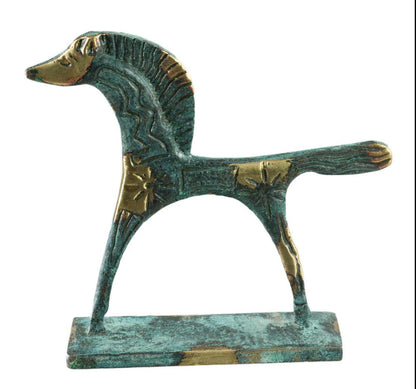 Statue Cheval Grec Géométrique en Bronze – Réplique de Musée de la Grèce Antique