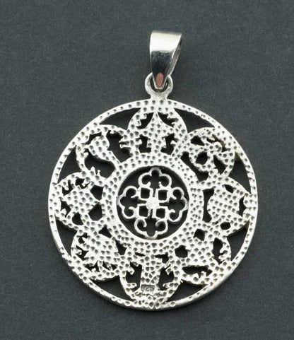 Pendentif Tibétain Astamangala – Symboles Auspicieux Bouddhistes en Argent Massif 925