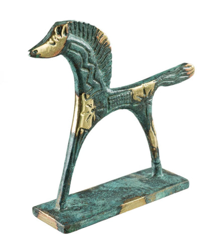 Statue Cheval Grec Géométrique en Bronze – Réplique de Musée de la Grèce Antique