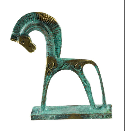 Statue Cheval Grec Géométrique en Bronze – Sculpture Inspirée de la Grèce Antique