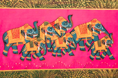 Peinture Moghole Éléphant Royal 39 cm – Artisanat Indien Fait Main