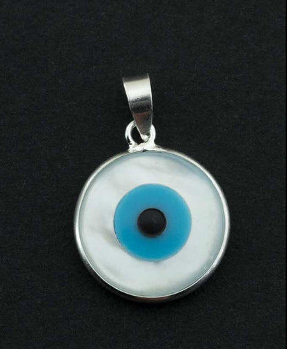 Pendentif Œil Bleu Nazar Boncuk en Nacre et Argent Massif 925 – Bijou Protecteur Ethnique